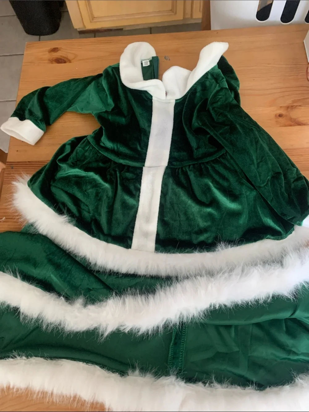 Classic Green Velvet Holiday Dress Costume with White Trim - Kids